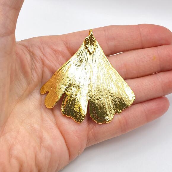 10K Gold Dipped Ginkgo Leaf Pendant - Picture 3 of 11